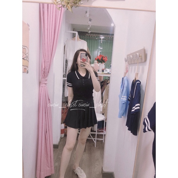 Áo Polo Crop Cổ Gập Chạy Viền Hàng Quảng Châu (Sẵn)