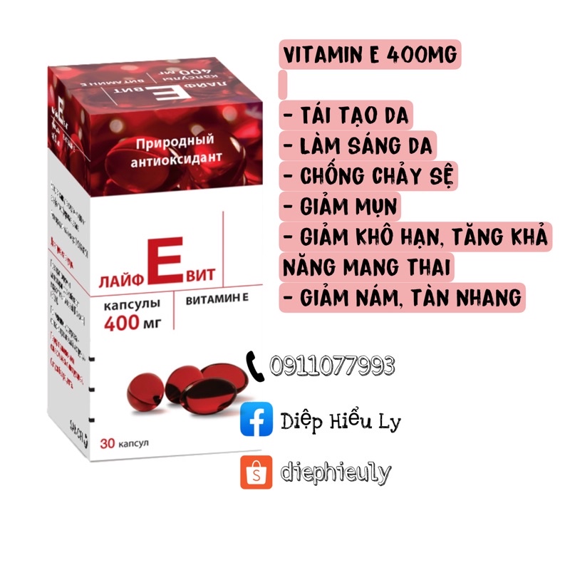 Vitamin E Nga đỏ, viên uống đẹp da 400mg