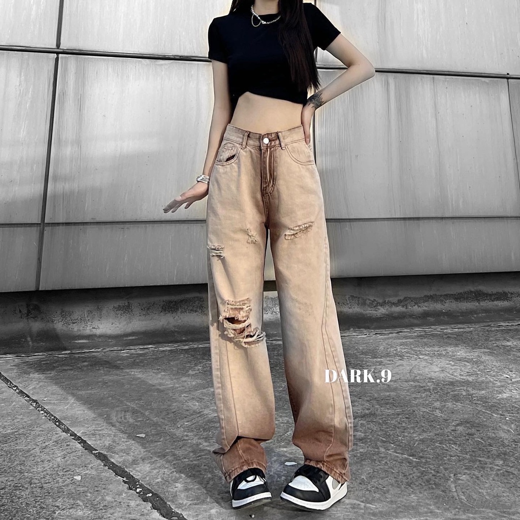 Quần Jeans Nâu rách nam nữ unisex QB1011