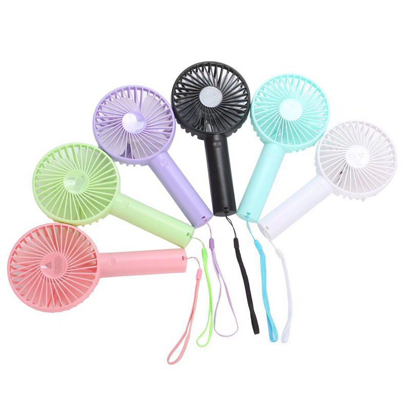Quạt Tích Điện Mini Cầm Tay 3 Chế Độ Gió Có Dây Sạc, Dây Đeo, Chân Để Bàn