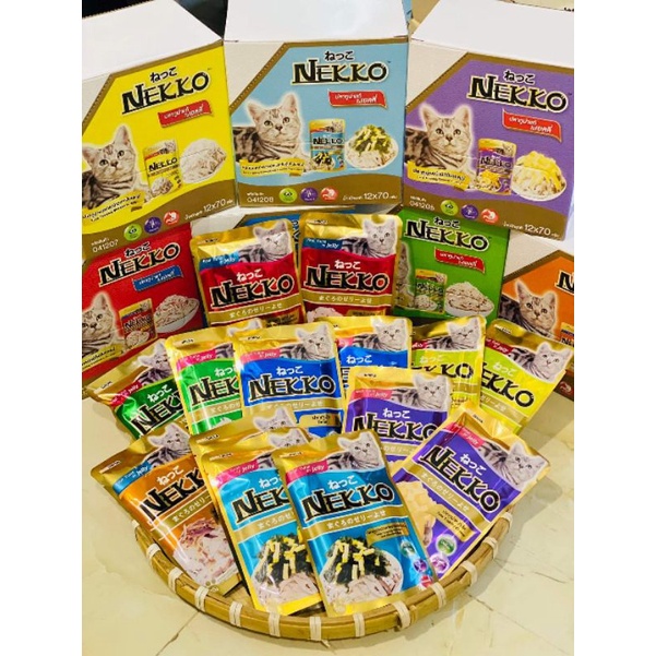 Pate Nekko cho mèo gói 70gr JELLY đặc 8 vị KITTEN mèo con 4 vị GRAVY lỏng 8 vị CREAMMY kitten sốt 5 vị hàng Thái Lan