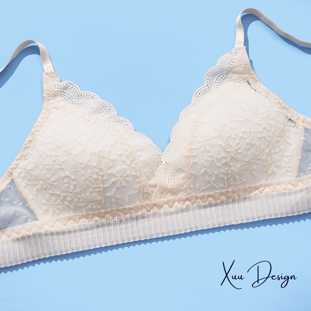 Áo lót nữ không gọng đệm mỏng XUU, vải ren hoa mềm mịn thoáng mát - AV43