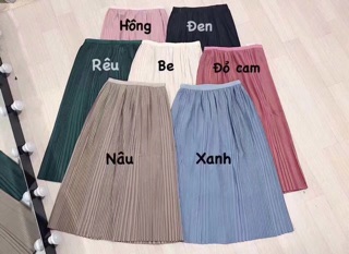 Chân váy maxi xếp ly lụa