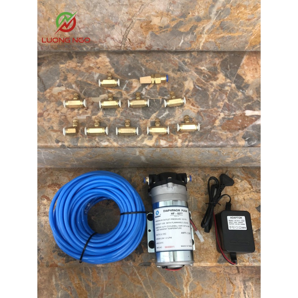 [Trọn bộ ] Máy phun sương 24v 8377+ nguồn+10 đầu phun sương+20 mét+ lọc