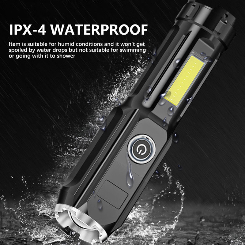 Đèn pin nhiều chế độ phóng to được chống thấm nước có cổng sạc USB