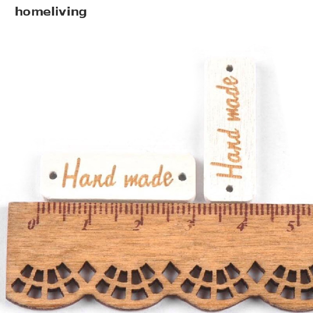 Set 50 Nút Gỗ Khắc Chữ &quot;Hand Made&quot; Làm Thủ Công