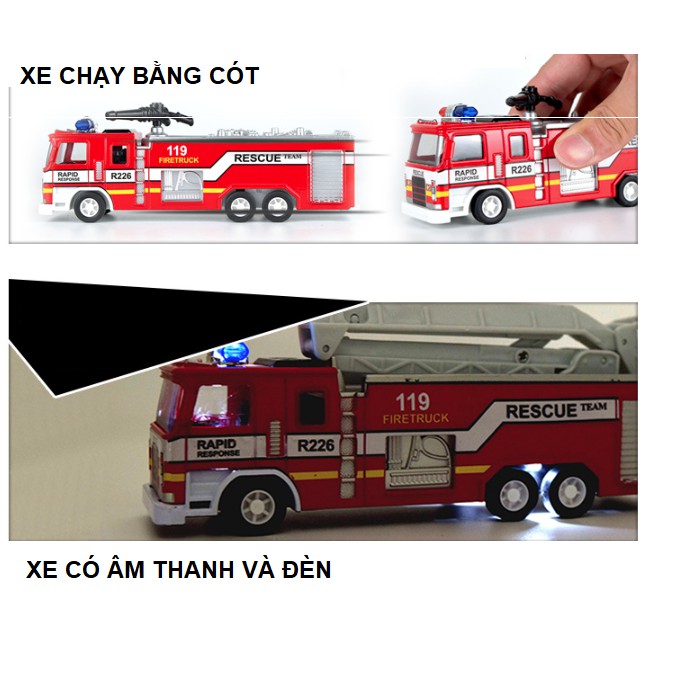 Xe cứu hỏa mini đồ chơi trẻ em - Xe chữa cháy các loại tỉ lệ 1:32 - xe có âm thanh và đèn xe bằng kim loại