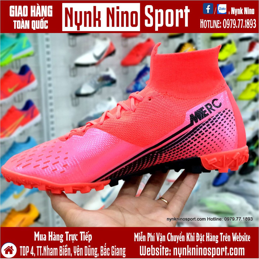 Giày Bóng Đá Mercurial Superfly 7 Elite Đỏ Hồng Vạch Đen Cổ Cao TF