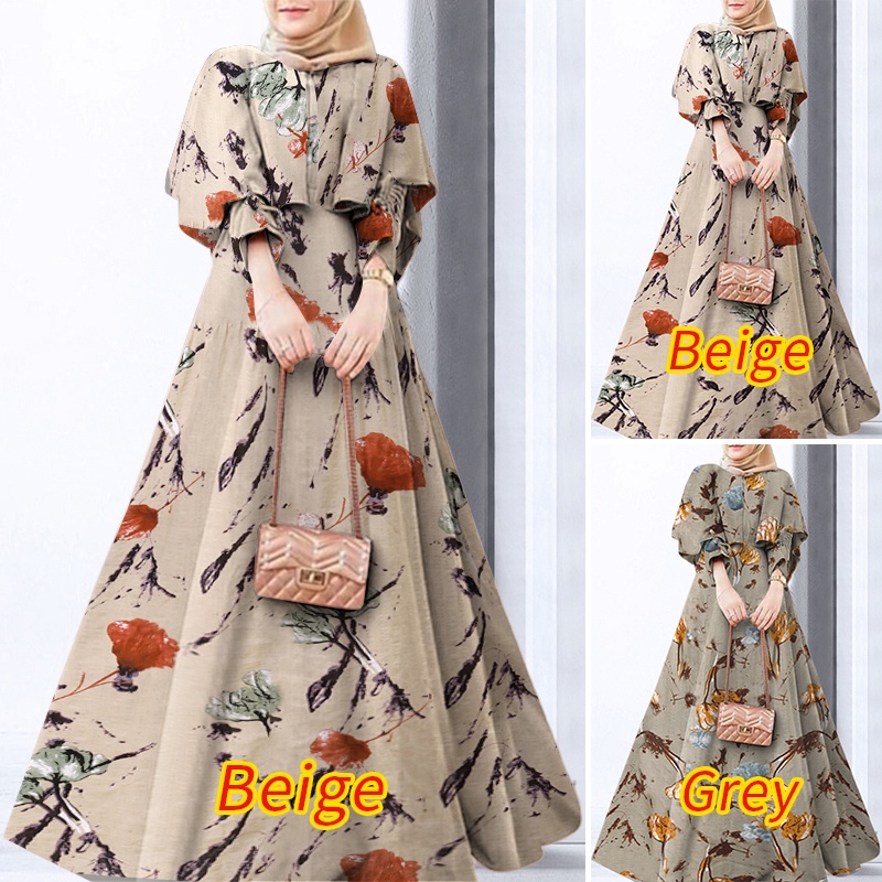 Đầm dài ZANZEA phối khăn choàng phong cách Hồi Giáo thời trang tùy chọn màu sắc dành cho nữ