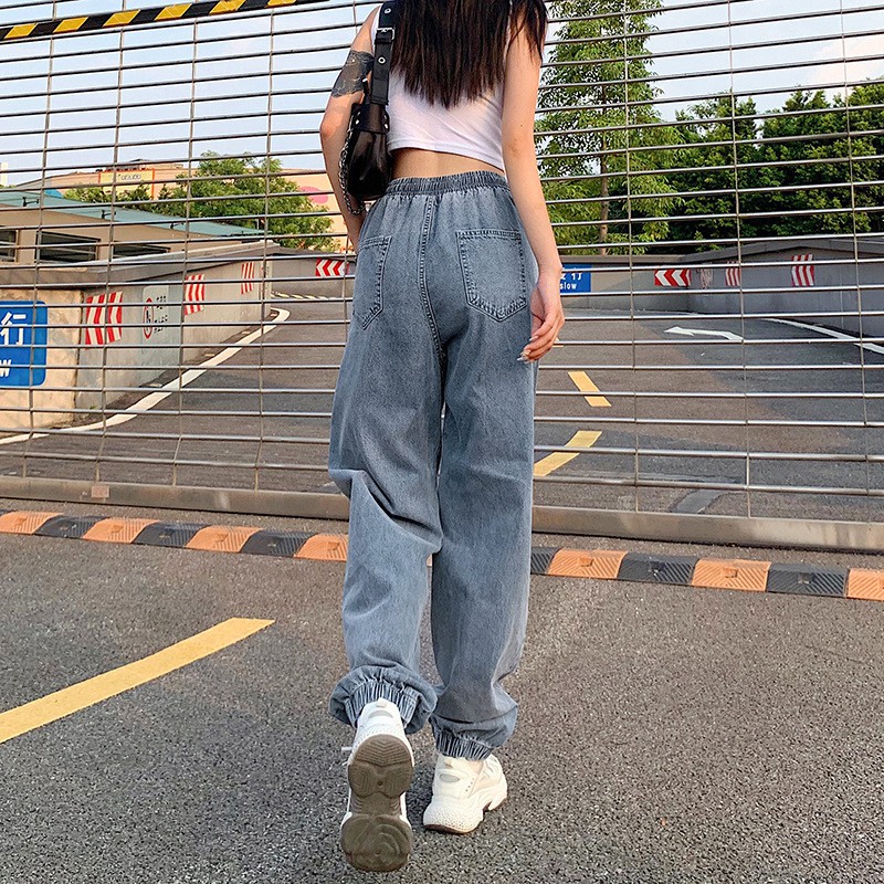 Quần jean baggy Unisex QJ003 Xanh nhạt trơn - rách lưng thun phong cách hip hop [TIEMDOJEAN]