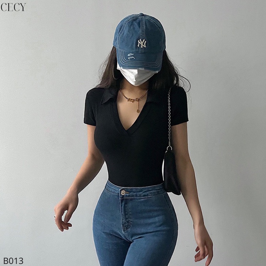 Áo polo Bodysuit Nữ CECY Thun Cotton, Áo Thun Polo Body Ôm Sát Quyến Rũ, áo cổ V, áo cổ bẻ, áo liền thân B013 | BigBuy360 - bigbuy360.vn