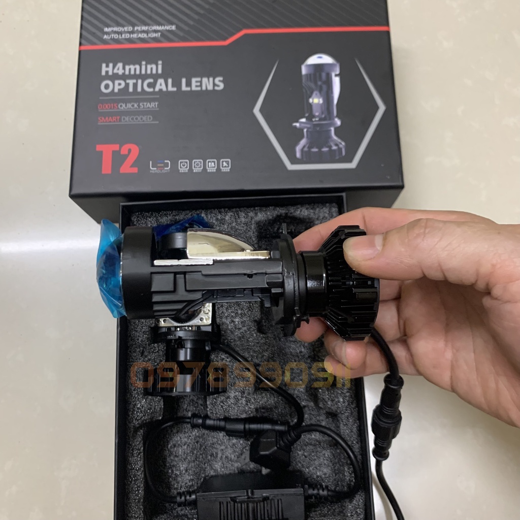Đèn led bi cầu mini T2Pro chân H4 12V-24V tăng sáng cho ôtô, xe máy, ledbimini