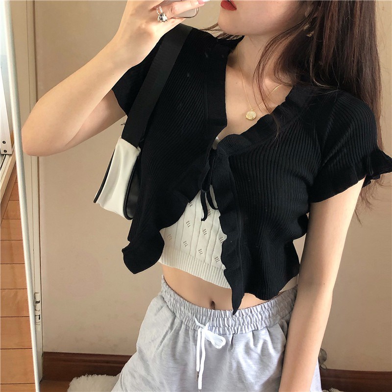 Porozi Áo Khoác cardigan Dệt Kim Tay Ngắn Thời Trang Hàn Quốc Cho Nữ