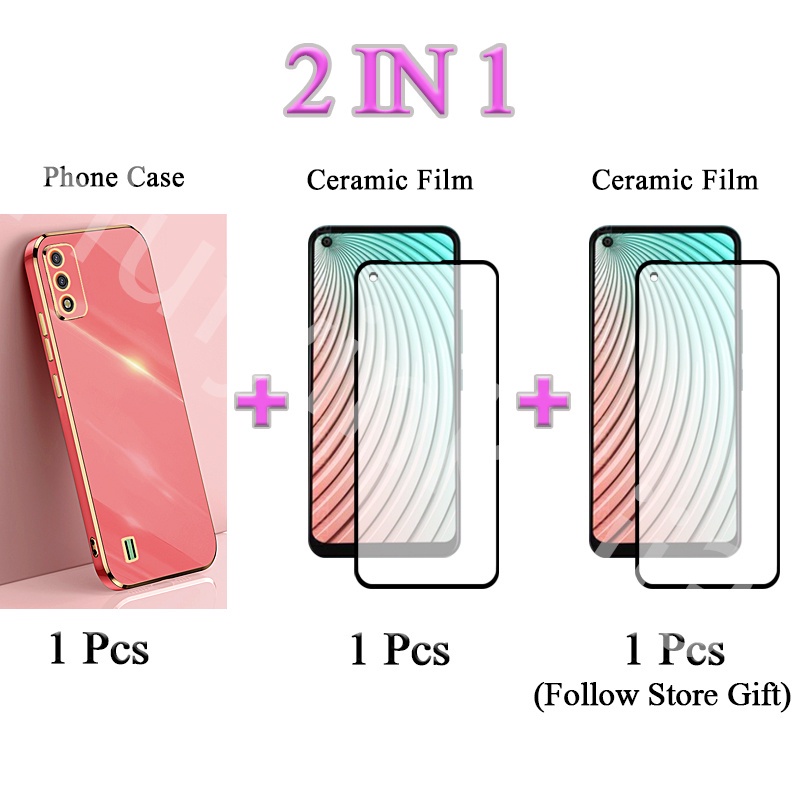 Ốp Điện Thoại Mạ Vàng Kèm Kính Cường Lực 2 Trong 1 Cho ITEL Vision 1 Pro S16