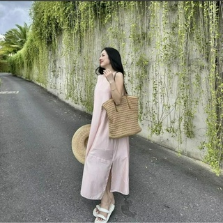 Váy Maxi Đi Biển Đũi Tằm 3 Lỗ Hàng 2 Lớp Form Rộng Thoải Mái