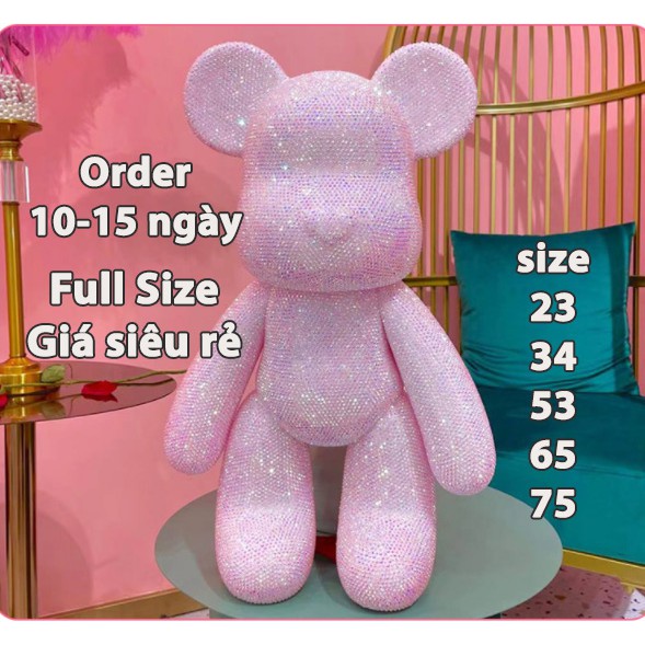 Gấu Bearbirck tự đính đá cực xinh, Bearbrick Handmade cực chất trưng tủ