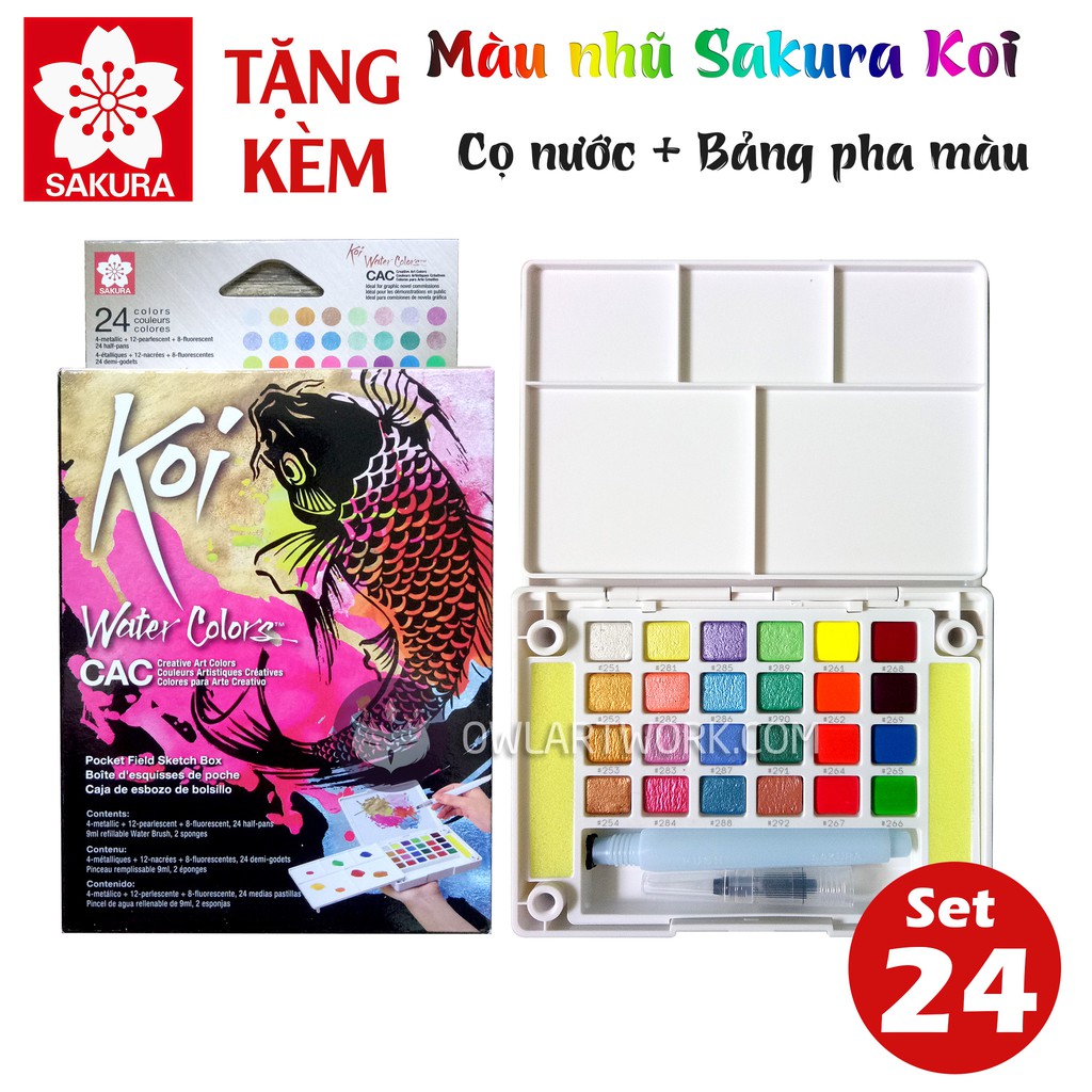 [CHÍNH HÃNG] Màu Nước SAKURA KOI Dạng Nén Set 24 Màu Nhũ