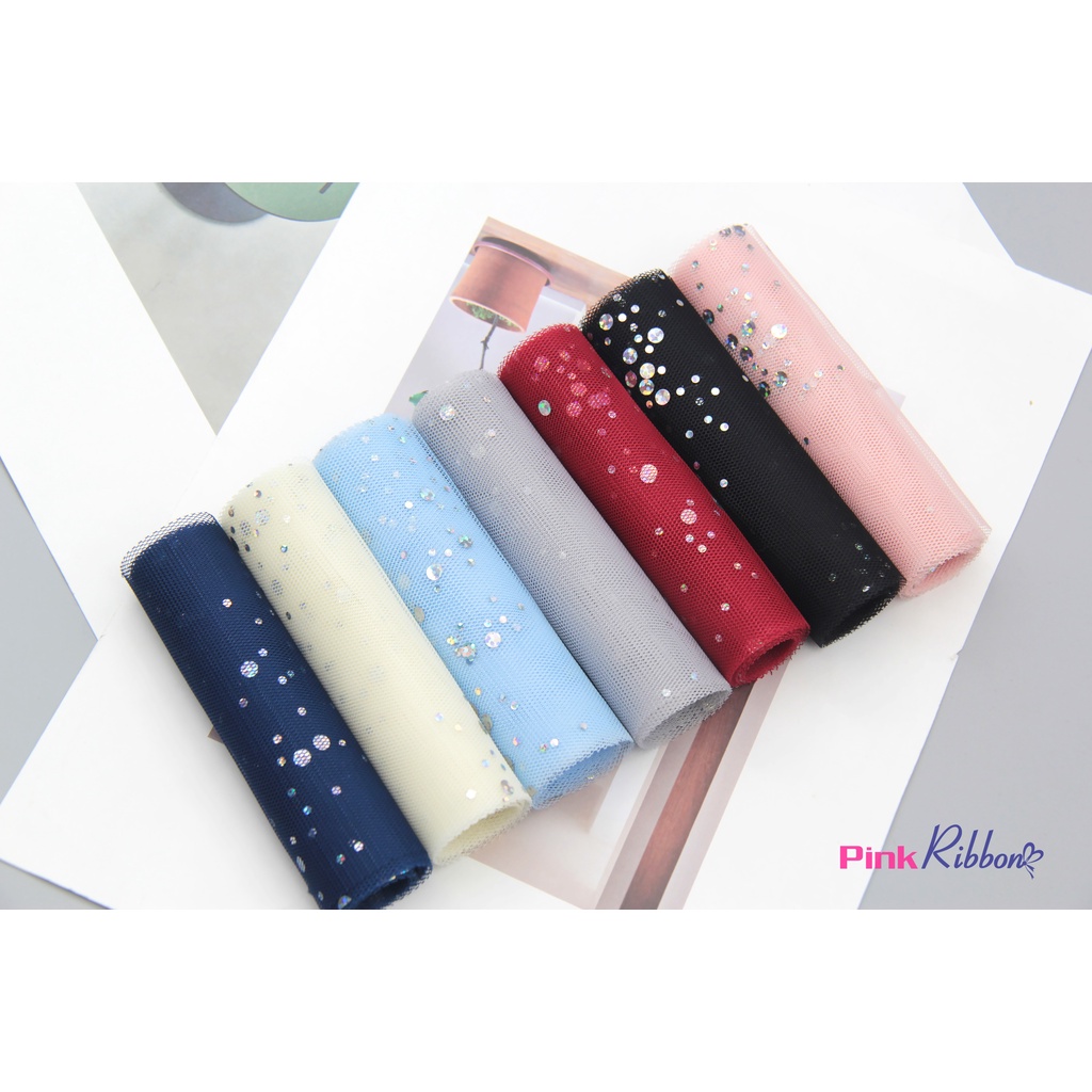 Voan lưới đính kim sa 10cm