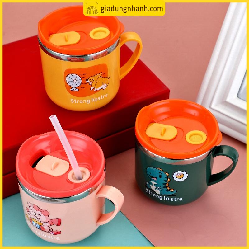 Cốc Giữ Nhiệt, Ly Giữ Nhiệt In Hình Thú Đáng Yêu, Kèm Ống Hút Cho Bé Cao Cấp