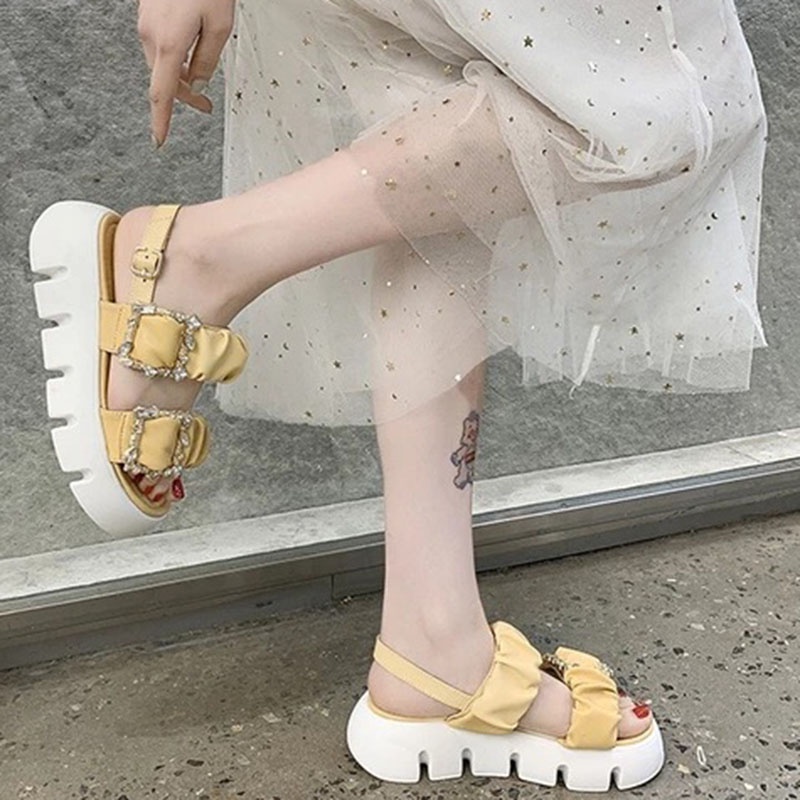 Giày sandal IELGY đế xuồng khóa vuông đính đá sang trọng cho nữ