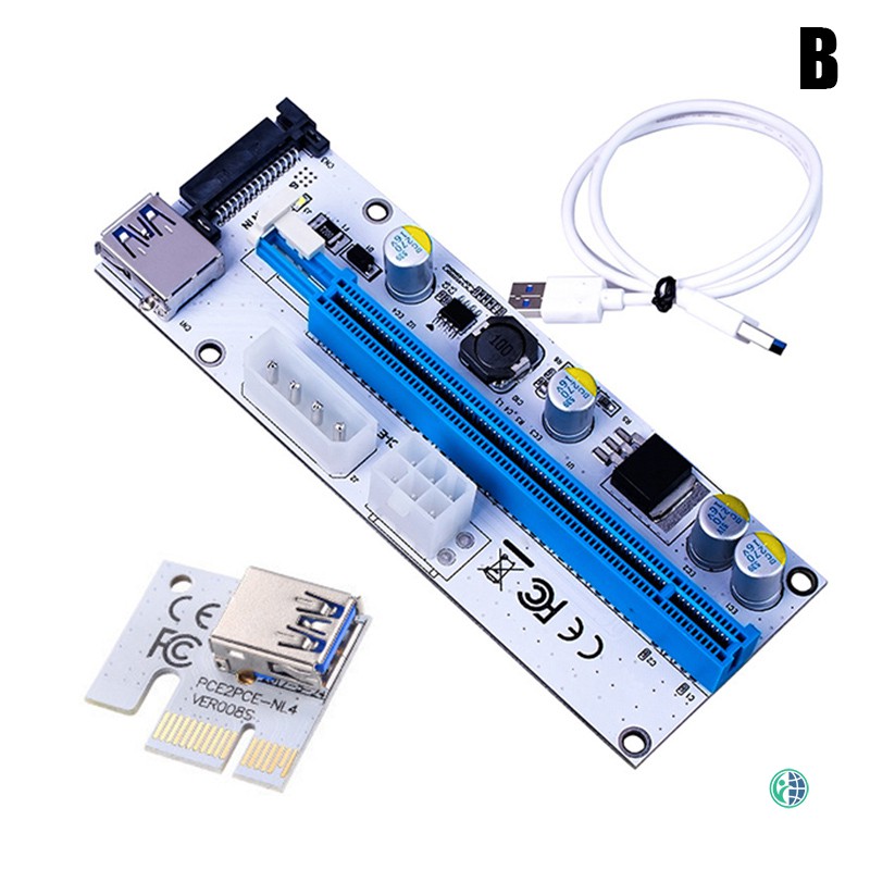 Ready Stock PCI-E PCI Express Riser Card 1x to 16x USB 3.0 Data Cable Adapter SATA to 4Pin IDE Molex 6 pin for Bitcoin Mining @vn