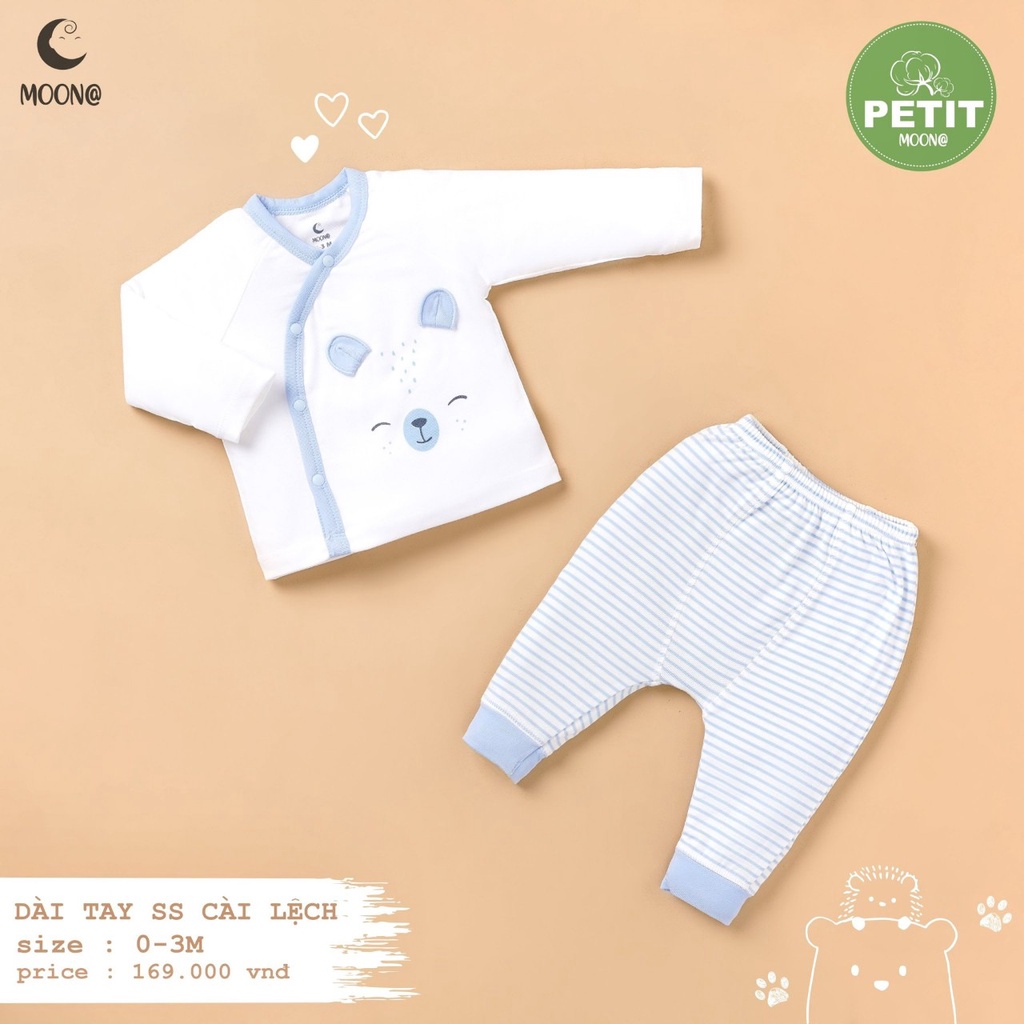 Bộ sơ sinh Moon vải peptit size 0/3,3/6m cho bé trai,bé gái