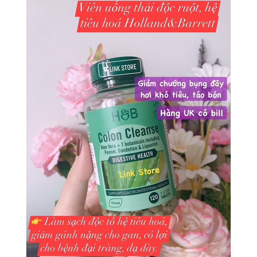 Viên thải độc ruột Aloe Vera Colon Cleanse Holland & Barrett 120 viên Anh Quốc