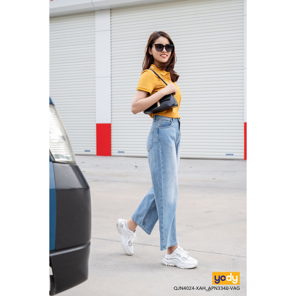Quần Jean Nữ Dáng Suông YODY Cạp Liền Trơn Lưng Cao Co Giãn Tốt Tôn Dáng QJN4024