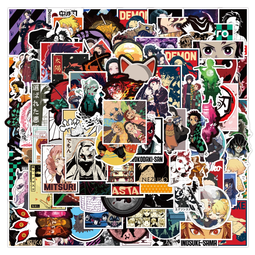 50/ 100/ 200/ 300/ 400 Miếng dán trang trí xe hơi/ ván trượt / xe máy/ xe đạp/ hành lý họa tiết hoạt hình Demon Slayer