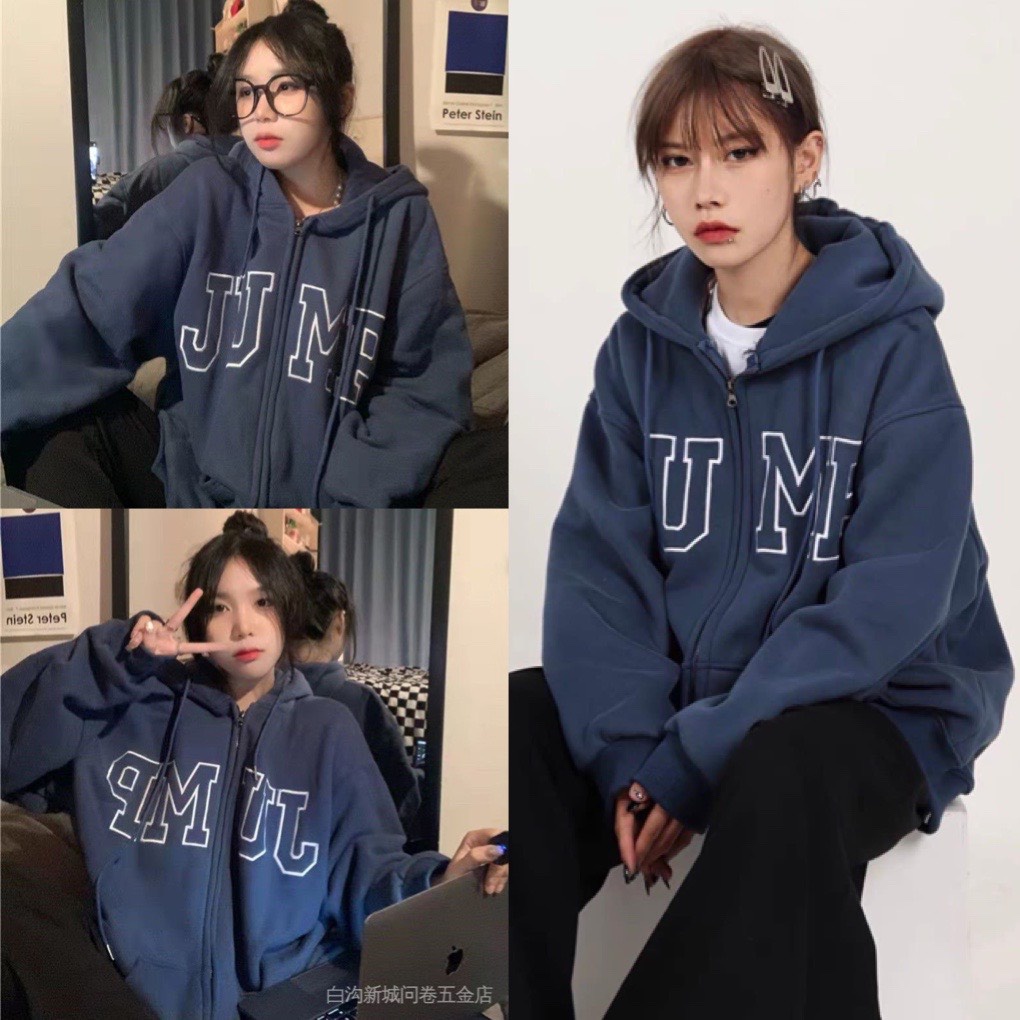Áo hoodie zip kéo khóa nam nữ UNISEX Fom rộng in chữ JUMP- Áo khoác thu đông nam nữ dài tay có mũ hoodie chất bo tăm hàn