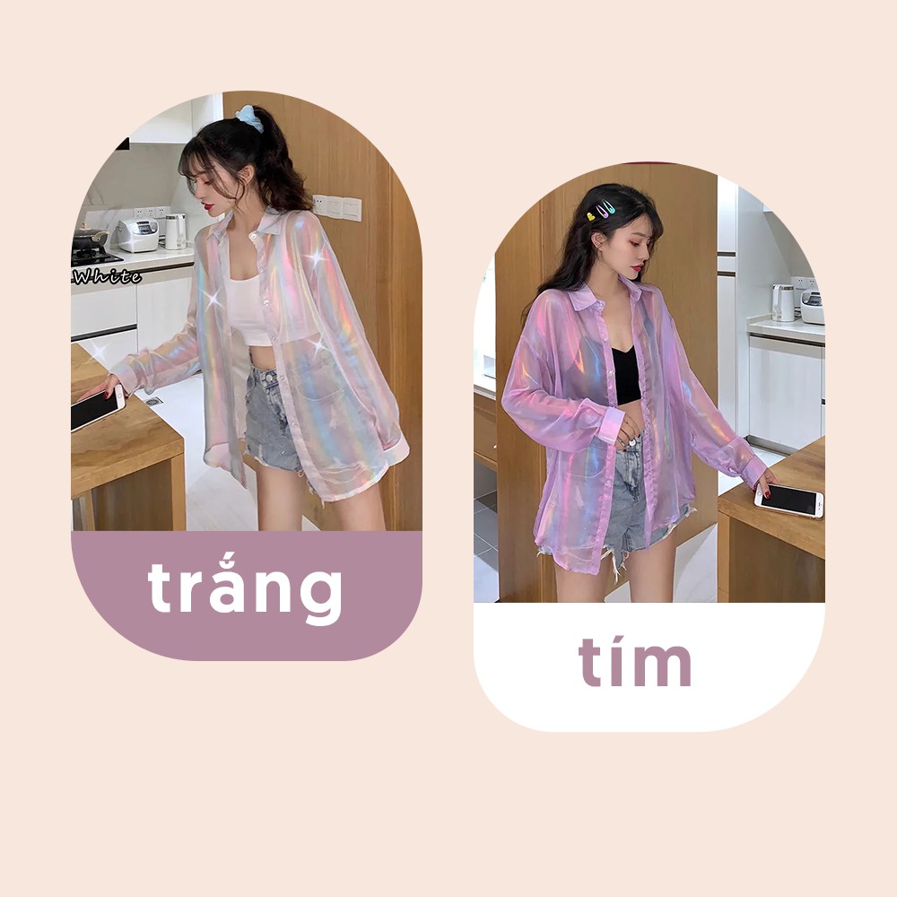 Áo Sơ Mi Khoác Ngoài Cardigan Mỏng Dài Tay Họa Tiết Màu Cầu Vồng Lấp Lánh A00032 | BigBuy360 - bigbuy360.vn