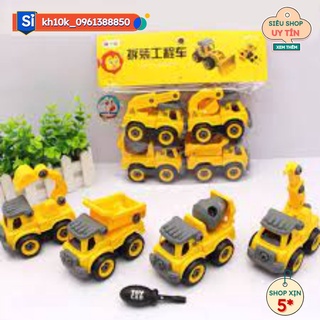 Túi đồ chơi 4 chiếc xe công trình bằng nhựa cao cấp
