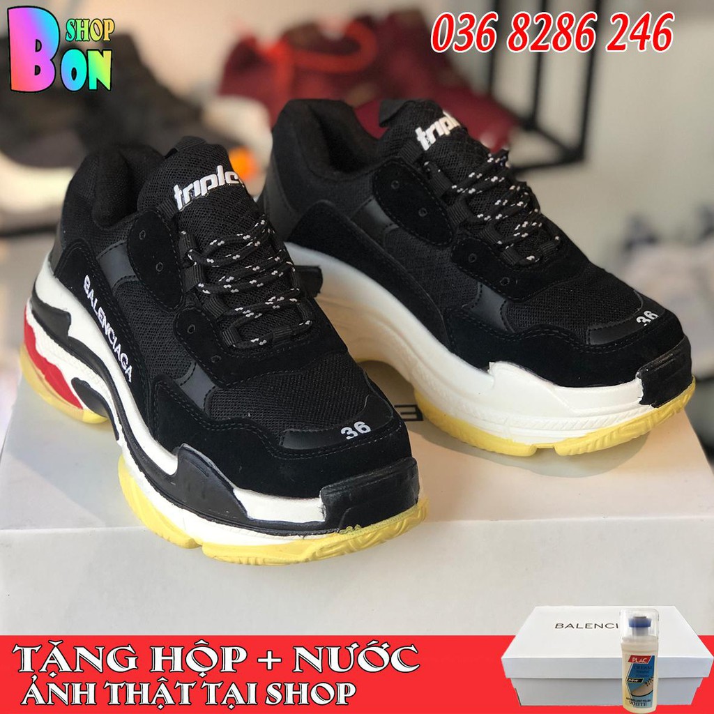 Giày Thể Thao Balen Triple S Màu Đen Trắng Tặng Kèm