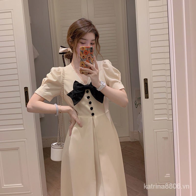 Đầm Mùa Hè Dáng Ôm In Họa Tiết Hoa Trà Phong Cách Retro Thanh Lịch Mới