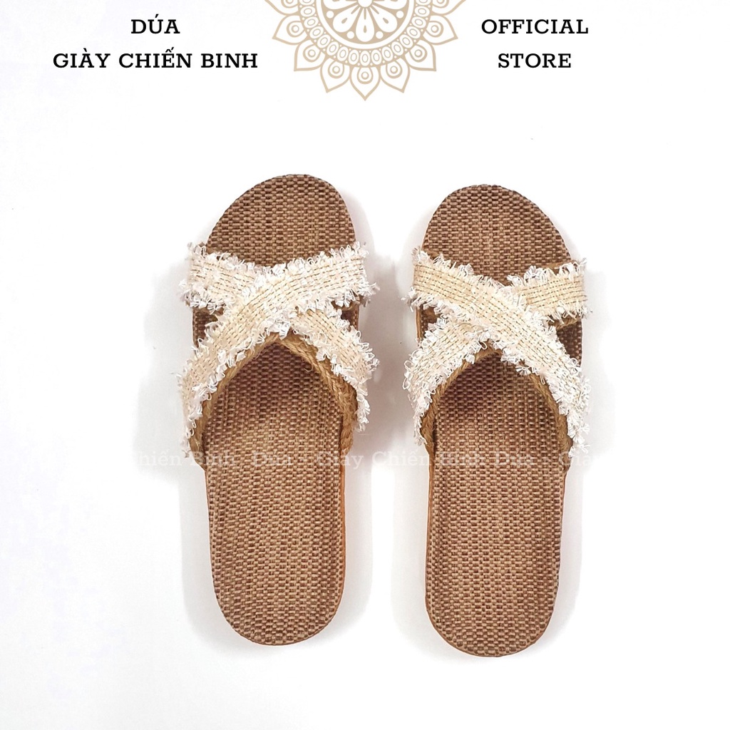 Dép Cói Quai Chéo Làm Thủ Công Dây Tuyết Vintage, Dép Đi Biển