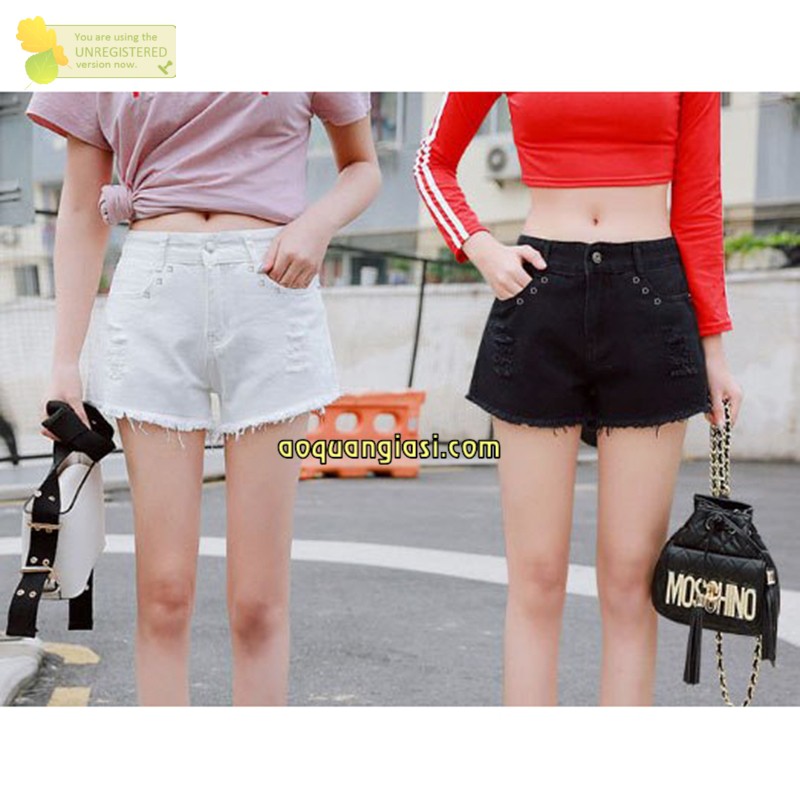 Quần short nữ kaki rách 3 khoen túi 2 màu đen, trắng Size S,M,L AQGS MT910 rẻ đẹp chuẩn store hàn quốc freeship 50k