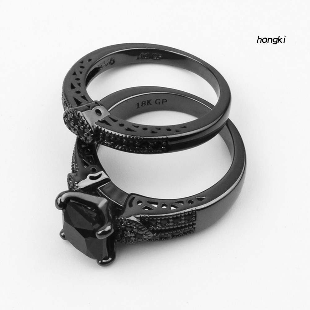 (Hàng Mới Về) Set 2 Nhẫn Đính Đá Zircon Đen Sang Trọng Dành Cho Nam Và Nữ