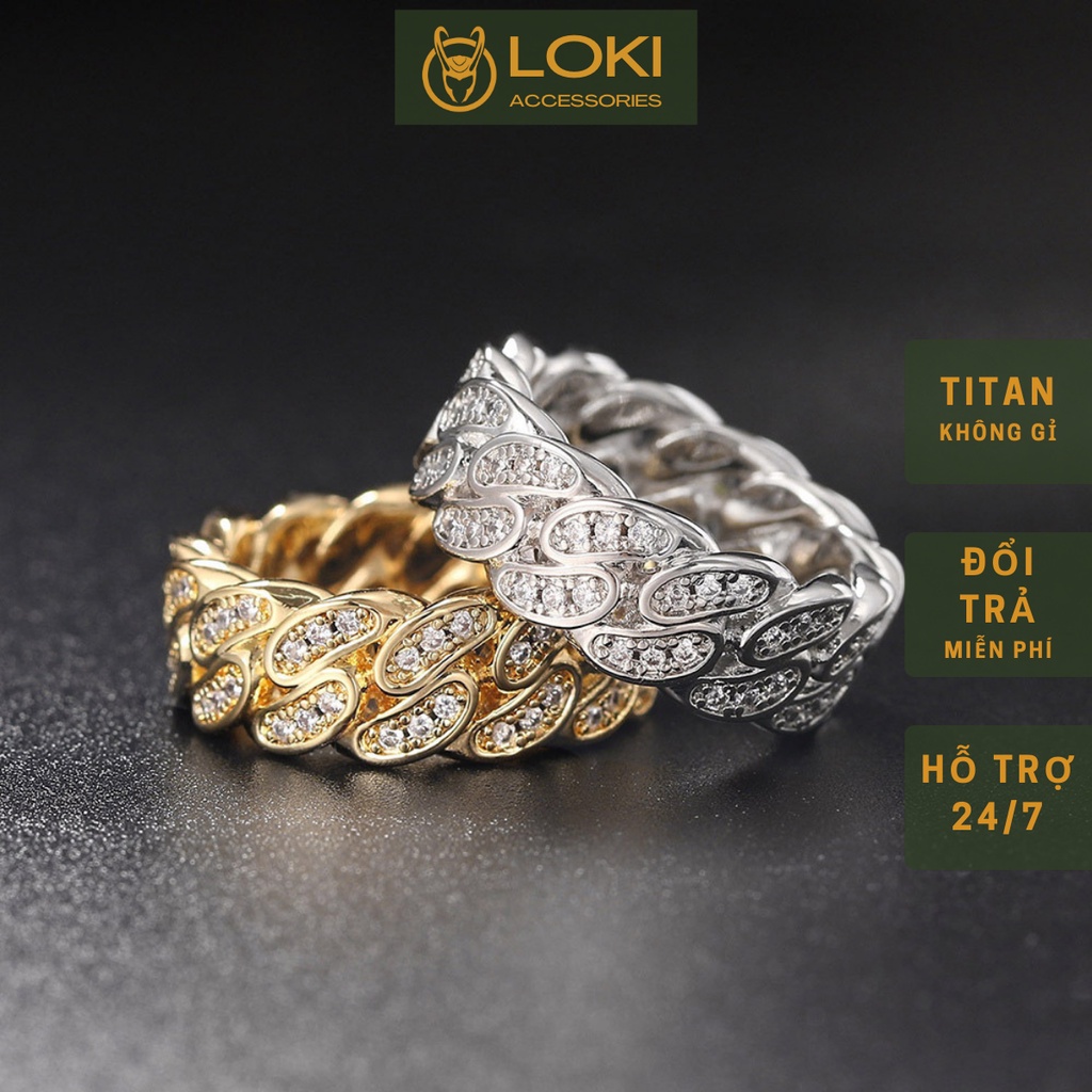 Nhẫn nam nữ tròn Loki Accessories màu bạc thời trang chất Titan đẹp đơn giản không gỉ - Nhẫn Kamenra Đính Đá
