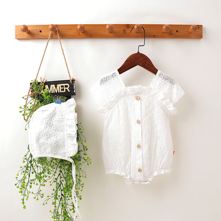 Áo liền quần Ren Màu Sắc Ngọt Ngào + Mũ Cho Bé Gái Sơ Sinh