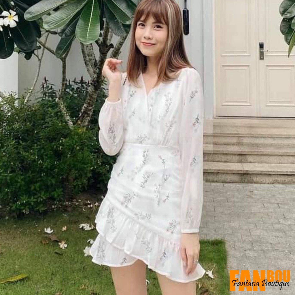 Đầm Voon Hoa Vintage Cổ Nhúng Tay Xếp Ly Tà Xẻ Cao | BigBuy360 - bigbuy360.vn