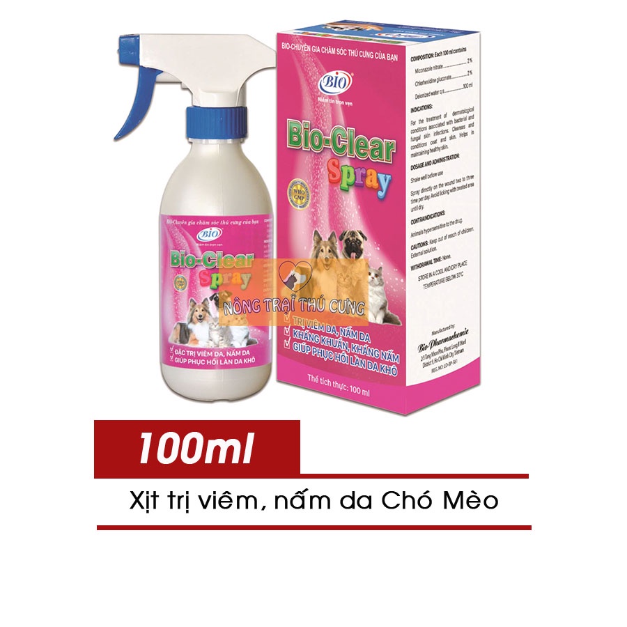 Xịt Nấm Da, Viêm Da BIO-CLEAR SPRAY Chó Mèo - 100ml