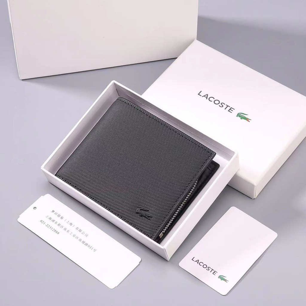 Ví Da Lacoste Dáng Ngắn Gập Đôi Thời Trang Cho Nam Nữ