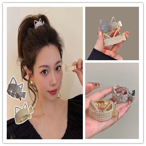 Kẹp Tóc Đuôi Ngựa Đính Đá Hình Chú Mèo Dễ Thương