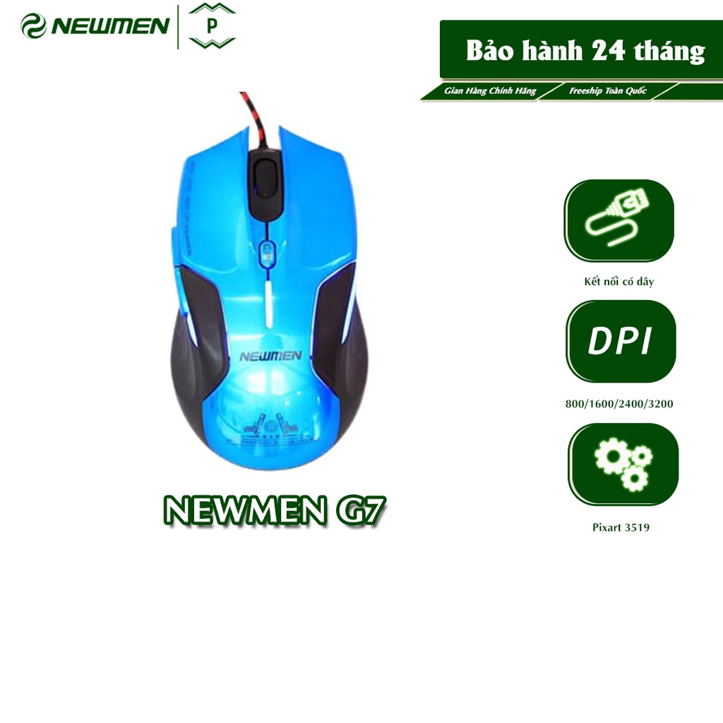 Chuột có dây Gaming NEWMEN G7-Plus,3200DPI,Switch Kaith 10m,Cảm biến A3519,form chuẩn-Hàng Chính Hãng,BH 24 tháng