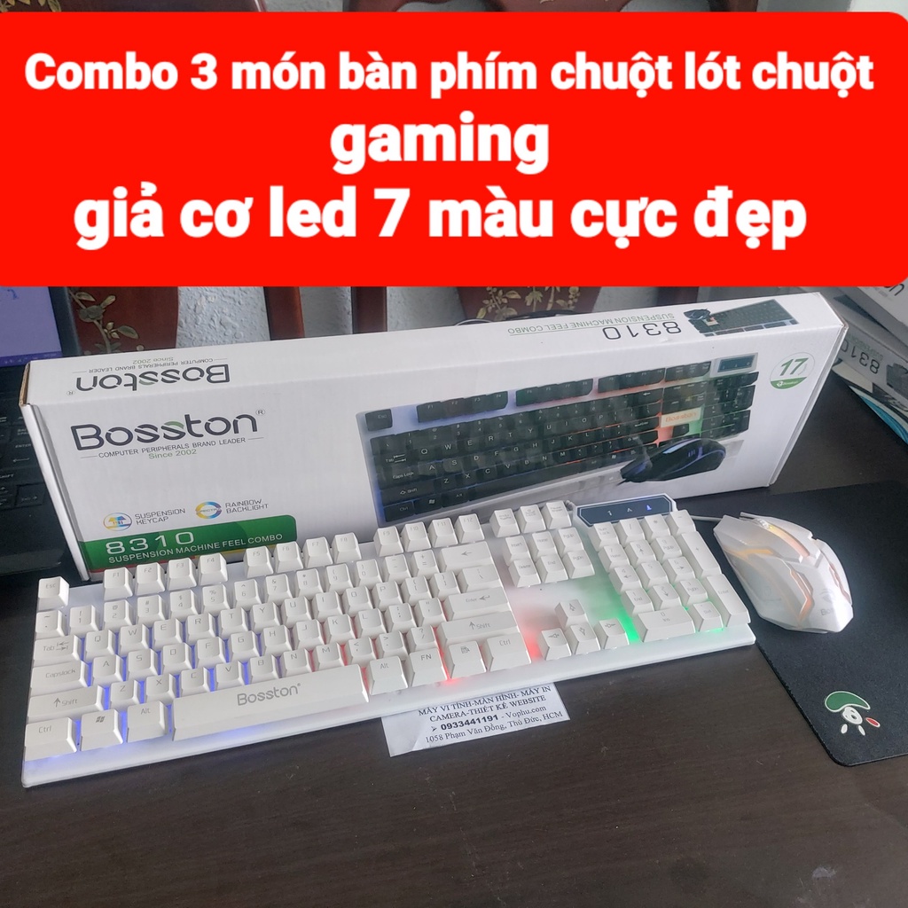 Combo 3 món bàn phím chuột lót chuột led 7 màu mẫu mới keyboard bosston 8310