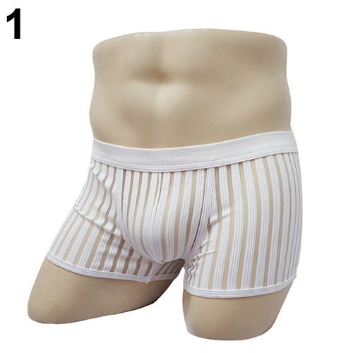 &lt; Bergenmm &gt; Quần Lót Nam Boxer Lưới Xuyên Thấu Sọc Gợi Cảm
