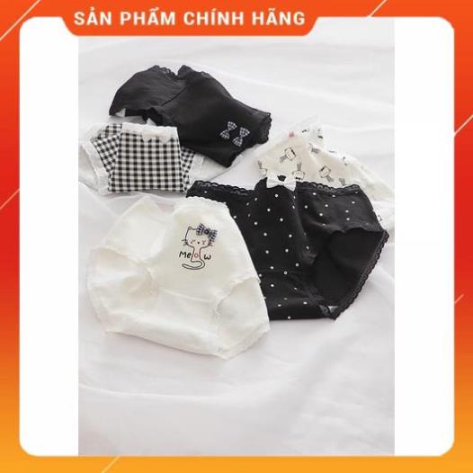 Quần Lót Nữ ❤️ Quần Cotton Nữ Viền Phối Hình Mèo Điệu Đà Tôn Dáng 0133