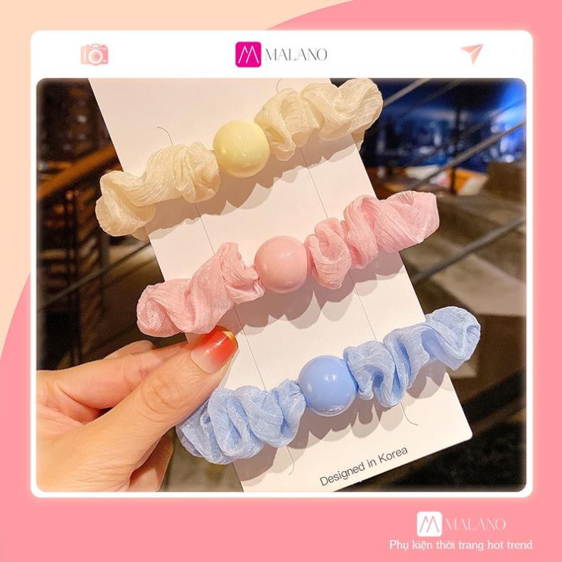 Dây Buộc Tóc Vải GALANO Dây Buộc Tóc Scrunchies Nữ Đính Phụ Kiện Ngọc Nhân Tạo Xinh Xắn FAH-001255