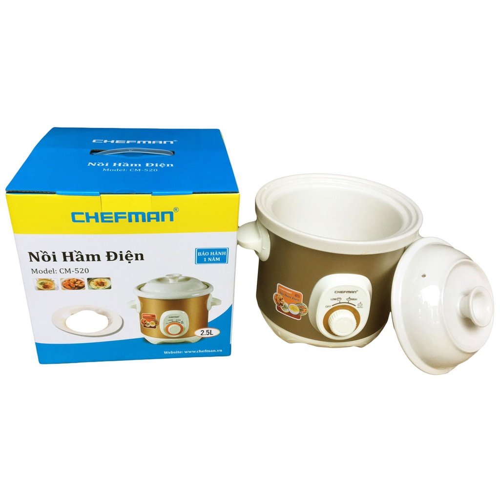 (Chính hãng-Lỗi 1 đổi 1) Nồi nấu cháo Chefman 2.5 lít CM-520 - Nồi hầm xương, Nồi kho cá, Nồi nấu chè - Bảo hành 1 năm