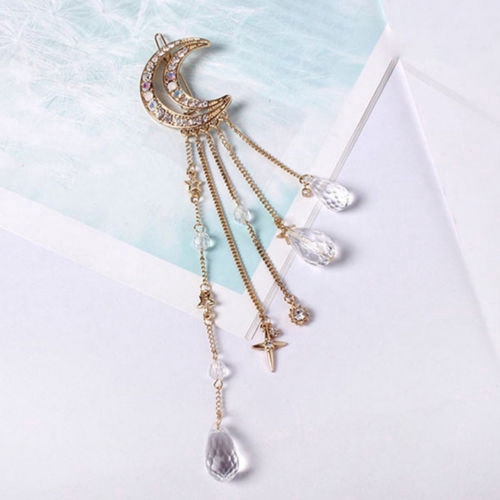 Kẹp tóc hình mặt trăng đính đá thanh lịch cho nữ